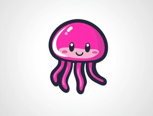 Cute pink cartoon jellyfish illustration. (1)
