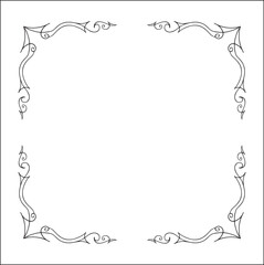 Elegant black and white elegant ornamental frame, decorative border, corners for greeting cards, banners, business cards, invitations, menus. Isolated vector illustration.	