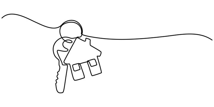 recommend clip art: continuous line art drawing of a house with a key, Set of keys against white background, Continuous one line art drawing symbol of house keys, Real Estate Line Icon Vector Design, Continuous One Line.