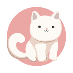 Cute kitty in a circle. Vector illustration of a cat, domestic pet. Cartoon white kitten