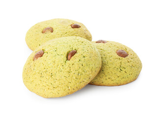 Delicious mint chocolate chip cookies isolated on white