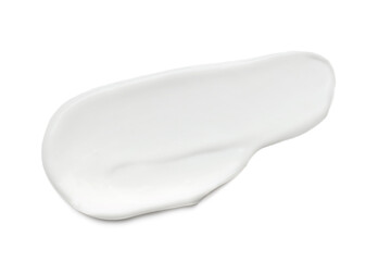 Face cream isolated on white, top view. Sample of cosmetic product