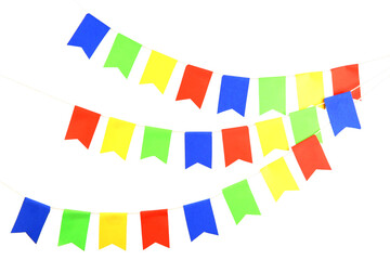 Colorful party flags isolated on white. Festive decor