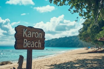 Phuket Beach, Karon Beach in Thailand. Pristine holiday destination with white sand and clear blue water. Island life. Best beach in Thailand. Summer Sun and Andaman Sea.