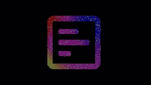Icon poll is made up of LED square shapes that shimmer and flicker. There are black dead diodes. In-Out looped. Alpha BW at the end