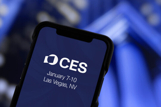 Guilherand-Granges, France - December 07, 2024. CES 2025 in Las Vegas showcases the latest innovations in technology, featuring global brands, startups, and groundbreaking products.