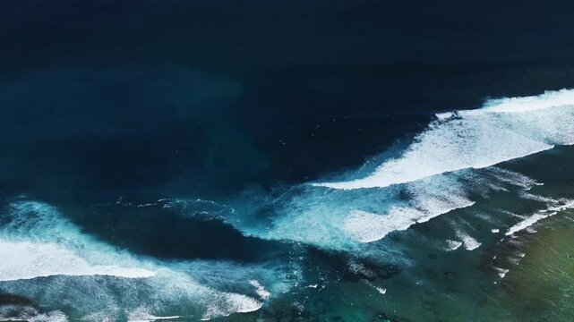 Ocean and storm waves and largest rip current. Drone view of scenic seascape 