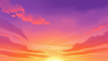 Fototapeta premium Abstract watercolor sunset sky in shades of orange and purple, perfect for backgrounds or design elements, sky, gradient