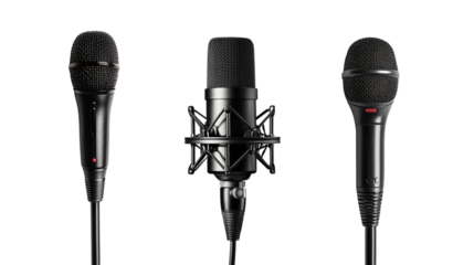 Microphone with black and vintage gold isolated on transparent background, mockup style, ultra-realistic, photography