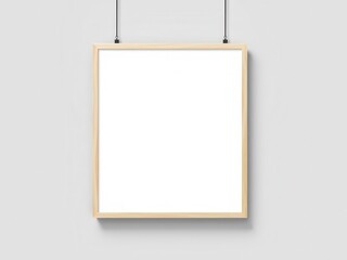 A realistic hanging poster mockup with a white frame against a grey background, frame, mockup, print
