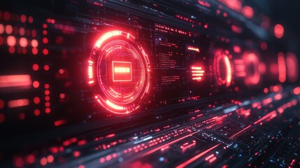 Obraz premium Futuristic digital interface with red glowing element