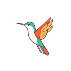 Obraz premium Colorful hummingbird in flight, minimalist line art illustration.