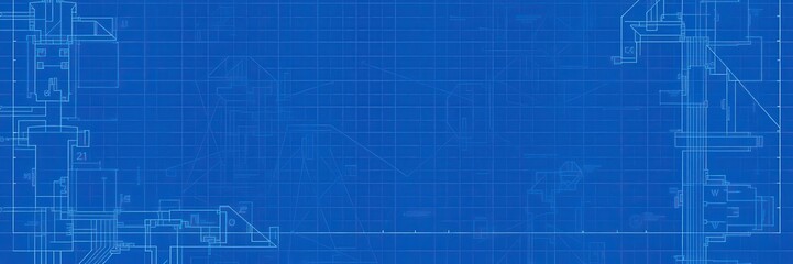 Blue print photo effect of architectural blueprint with faded blue lines and white background, blueprint style, blueprint template, digital