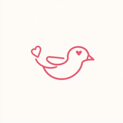Pink minimalist bird with hearts, flying, love, cute design.