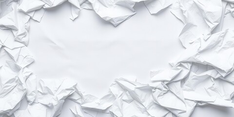 Obraz premium Crumpled white paper with soft shadows, textured surface, crumpled, recycle