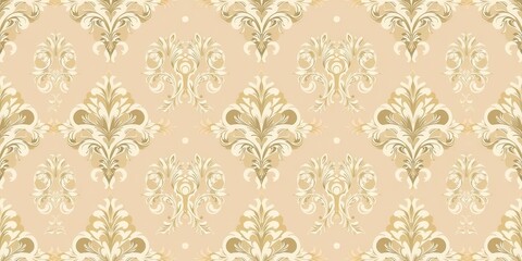 Fototapeta premium Elegant seamless damask wallpaper in white and gold tones, perfect for adding a touch of luxury to any room, interior design, design
