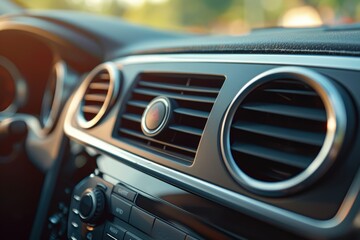 Fototapeta premium Modern Car Air Conditioning Vents with Sophisticated Dashboard Design in Close-Up View