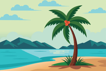 beach with palm tree vector illustration