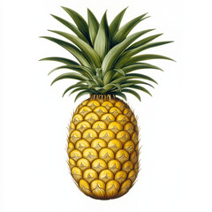 Fototapeta premium Detailed watercolor illustration of vibrant pineapple, showcasing its textured skin and lush green leaves. This artwork captures essence of tropical fruit beautifully