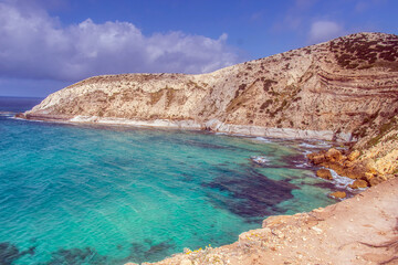 View of the cliff with the ocean on the horizon from Cap Blanc in Bizerte, Tunisia,