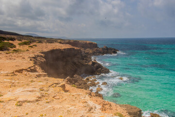 View of the cliff with the ocean on the horizon from Cap Blanc in Bizerte, Tunisia,