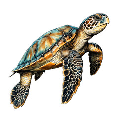 Turtle hand drawn illustration on transparent PNG