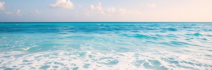 Fototapeta premium Pure blue turquoise water texture of the ocean sea with foamy waves, waves, paradise