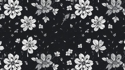 Obraz premium Seamless charcoal small floral elements wallpaper design, texture, monochrome, elements