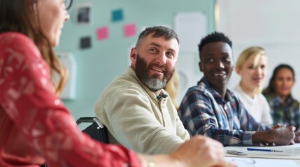 A group of adults with learning difficulties attending a workshop, with the instructor providing tailored support