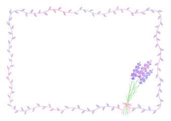 ラベンダーの水彩フレーム素材