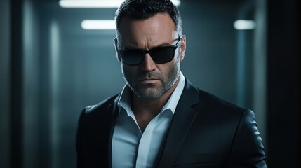 Fototapeta premium Man in suit and sunglasses exudes confidence