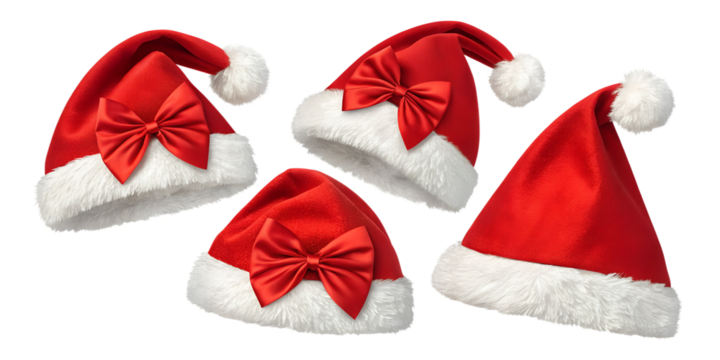 set of santa claus hat on transparent background | set of santa claus hat isolated PNG