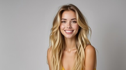 Close up face of young woman with beautiful smile. Beautiful smiling young woman with clean fresh skin and white teeth. Face care, Facial treatment, Cosmetology, beauty and spa, women portrait.
