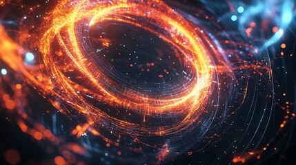 Fototapeta premium A glowing holographic logo with smooth, flowing lines, floating in a dark, futuristic environment