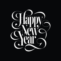 Obraz premium Typography Black and White Happy New Year