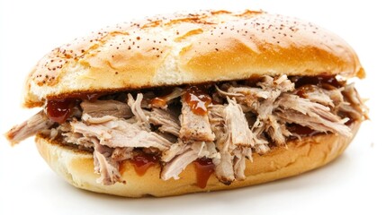 Pulled pork sandwich with barbecue sauce on a bun