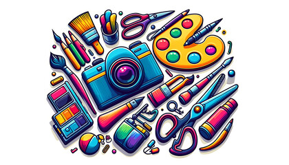 Obraz premium Artistic Essentials: A Colorful Array of Creative Instruments