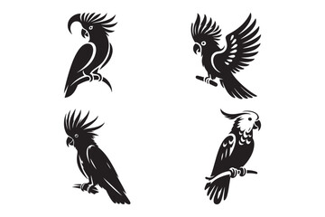 Obraz premium Elegant Cockatoo Parrot Silhouette Set Modern Bird Designs in Vector Art