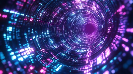Fototapeta premium A holographic logo composed of floating digital fragments, glowing with soft light