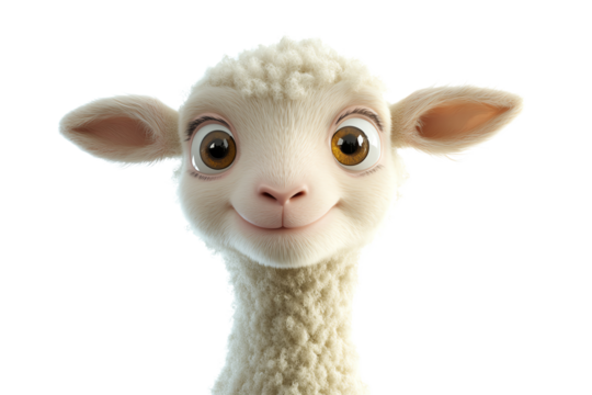 A cute and friendly cartoon sheep, featuring a cheerful expression against a white isolated background.