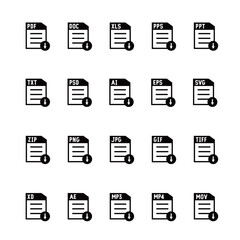 画像ファイル、ドキュメント、ソフトウェアのアイコンのセット
