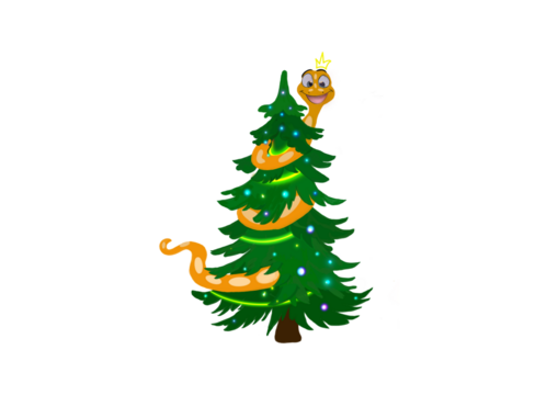 Christmas Snake Wrapped Around Tree - Festive Holiday Illustration PNG
