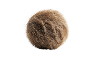 A fluffy brown ball made of textured fibers, showcasing a soft and natural appearance against a white isolated background.