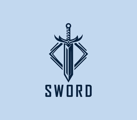 Fototapeta premium Sword logo design. Silhouettes of medieval knight sword. Morden sword logo template vector