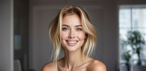 Beauty blonde sensual woman portrait. Beauty portrait of a young cute woman.