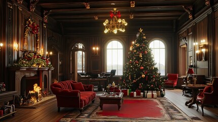 New Year's interior with Christmas tree castle 