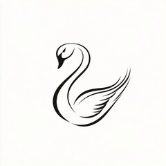 Obraz premium Elegant stylized swan illustration, black lines on white background.