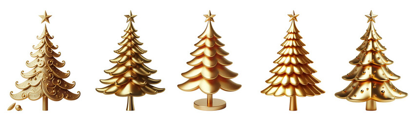 Christmas tree gold 3d png transparent background, golden Xmas tree