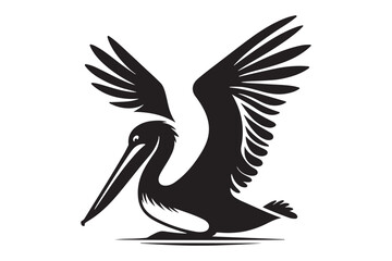 Flying Pelican Silhouette Majestic Bird Illustration in Vector Style
