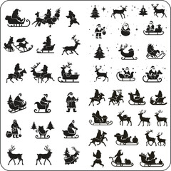 Fototapeta premium Christmas icons set. Holidays graphics. Set of winter related vector flat icons. Premium linear symbols pack,Merry Christmas Santa,set of silhouettes of trees chersmas, vector illustration flat desing